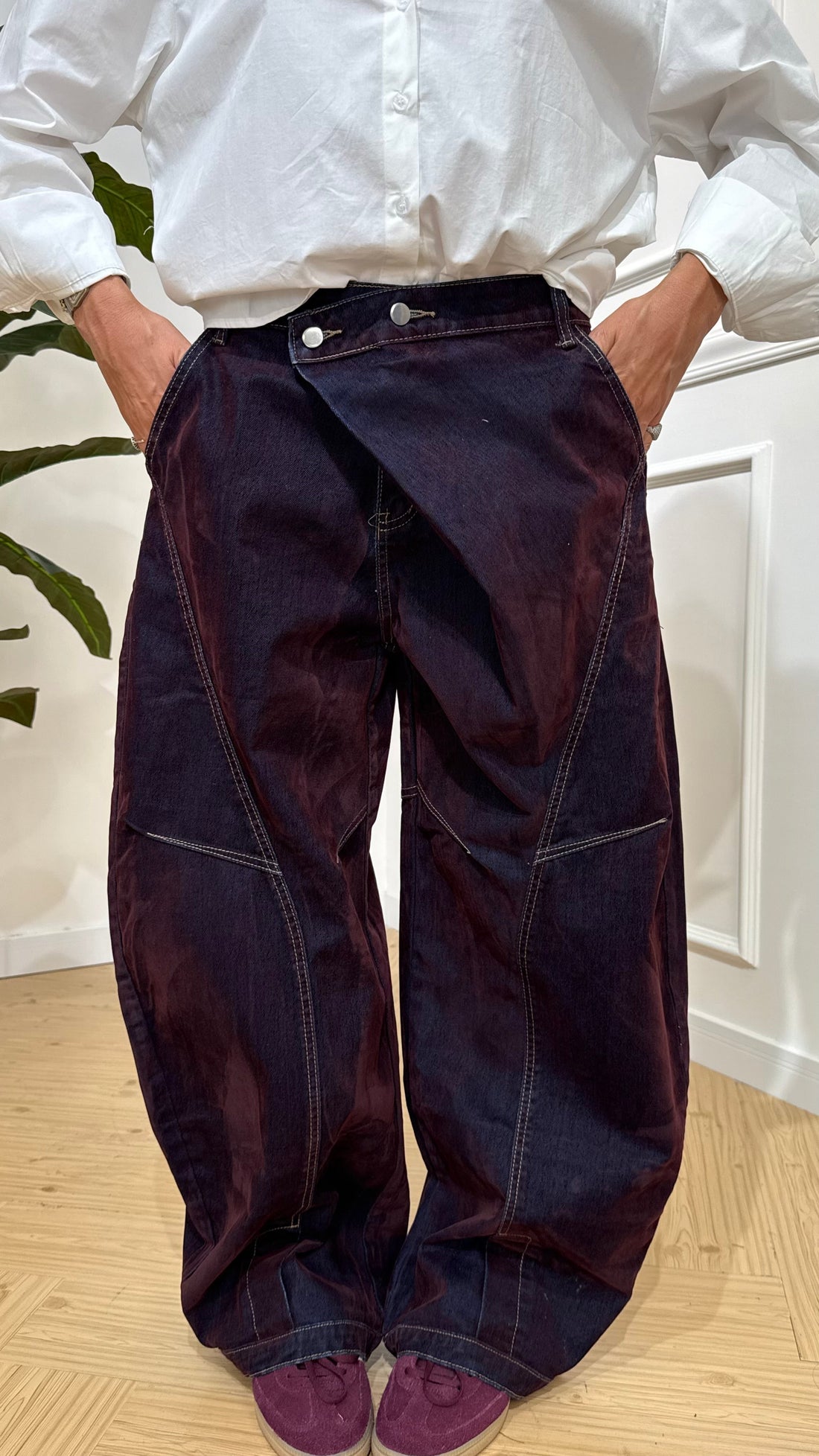 Jeans ballon sfumato bordeaux