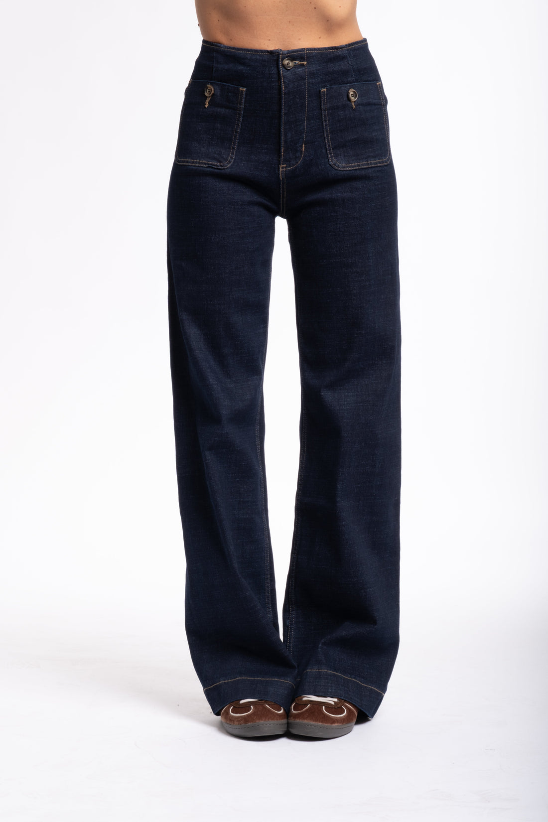 Jeans vita alta scuro